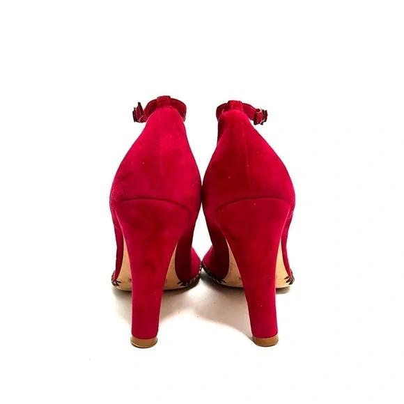 MARC JACOBS | Vintage 1990s red suede cutout bow ankle strap heels - Picture 7 of 8